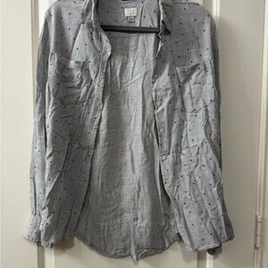 Gray Button-Up Shirt with Black Stars